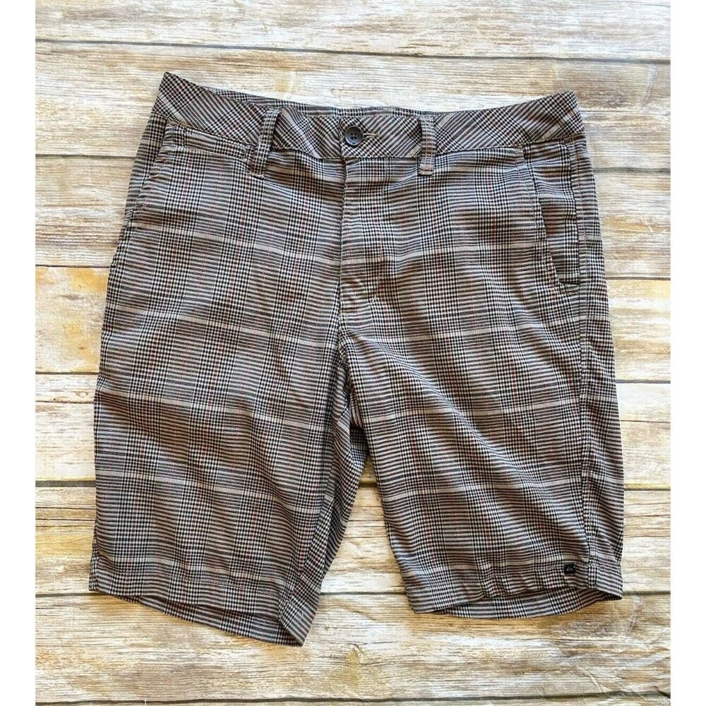 Quiksilver Mens Plaid Dark Beige Red Black Plaid Shorts Size 30 Skater Surfer